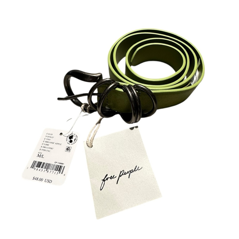 Free People Chartreuse Leather Skinny Belt with silver Buckle